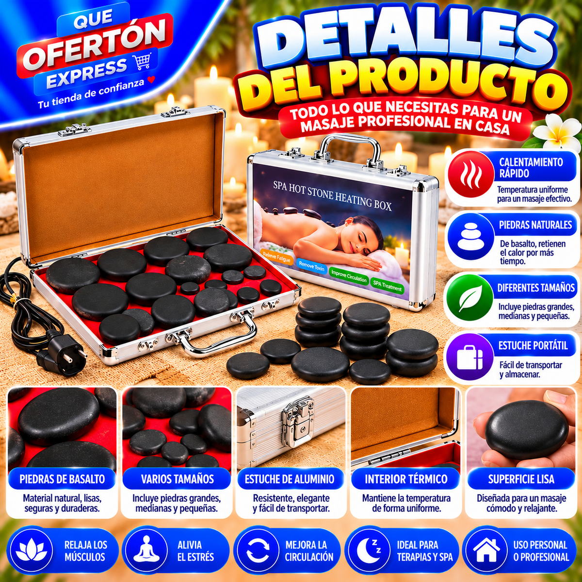 🔥💆‍♀️ KIT DE PIEDRAS CALIENTES PARA MASAJES 💆‍♂️🔥