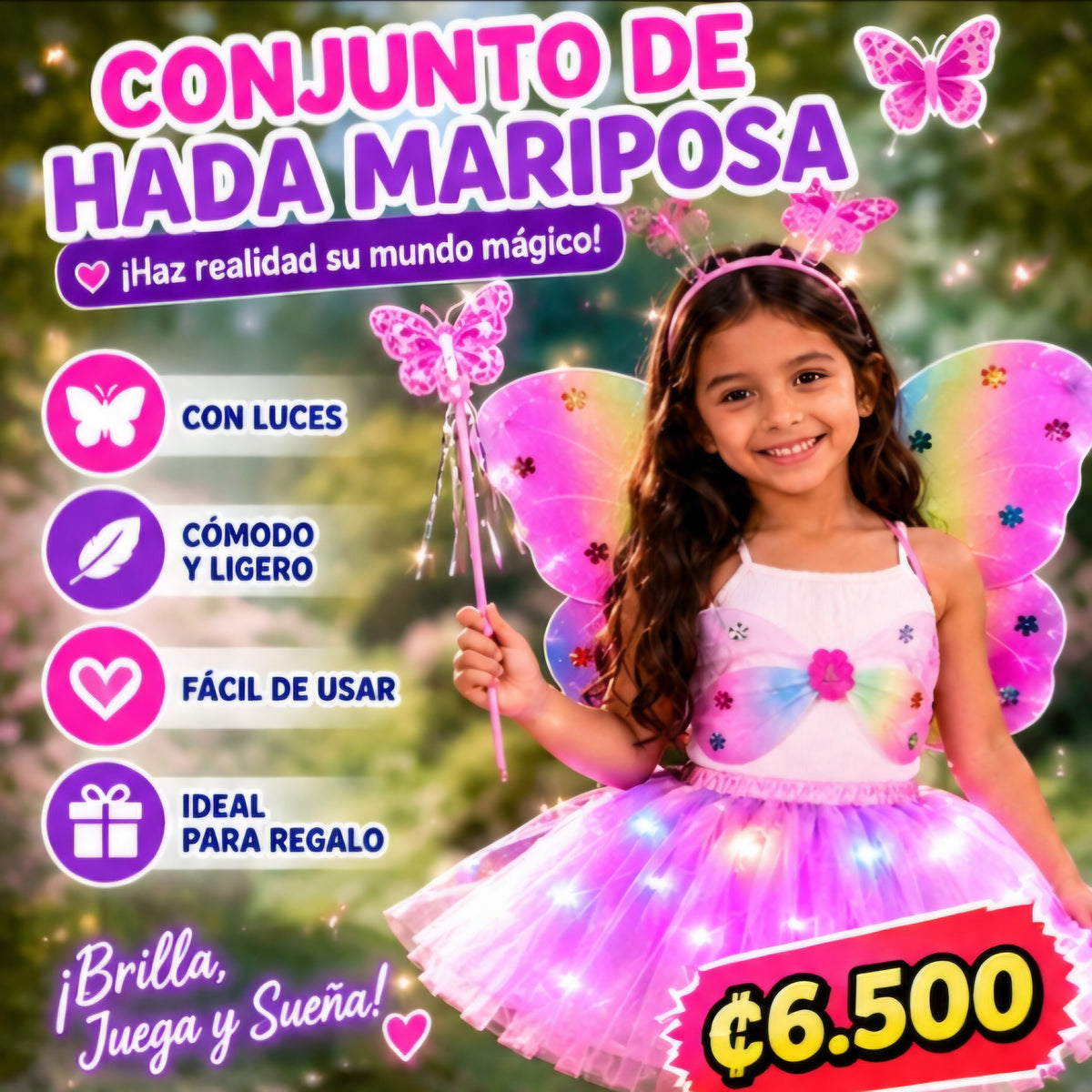 🦋 CONJUNTO DE HADA MARIPOSA CON LUCES ✨