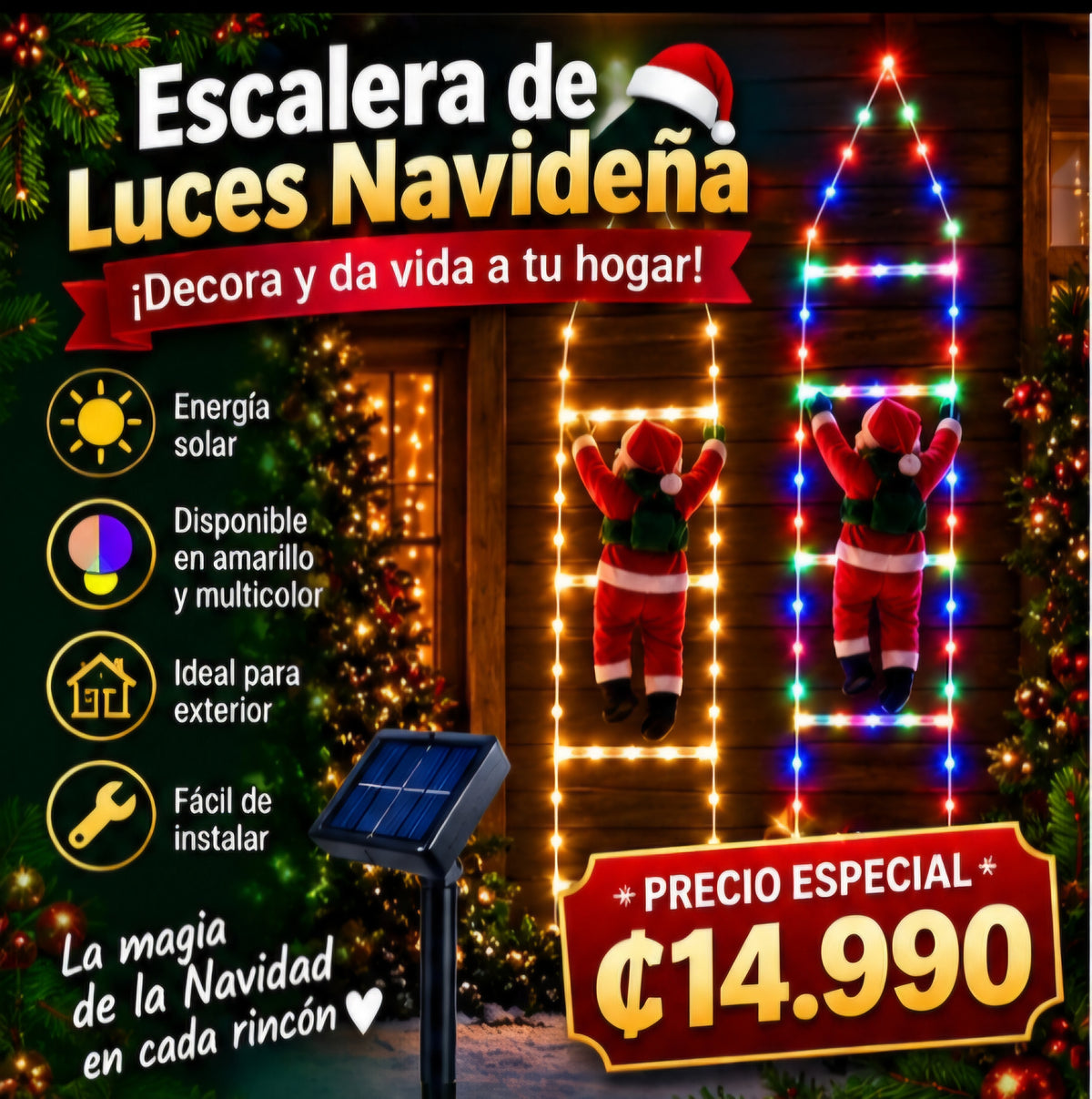 🎄✨ ESCALERA DE LUCES NAVIDEÑA SOLAR ✨🎅