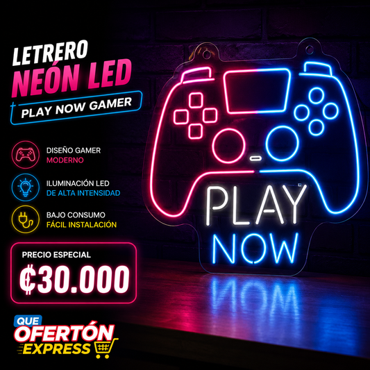 Letrero Neón LED PLAY NOW