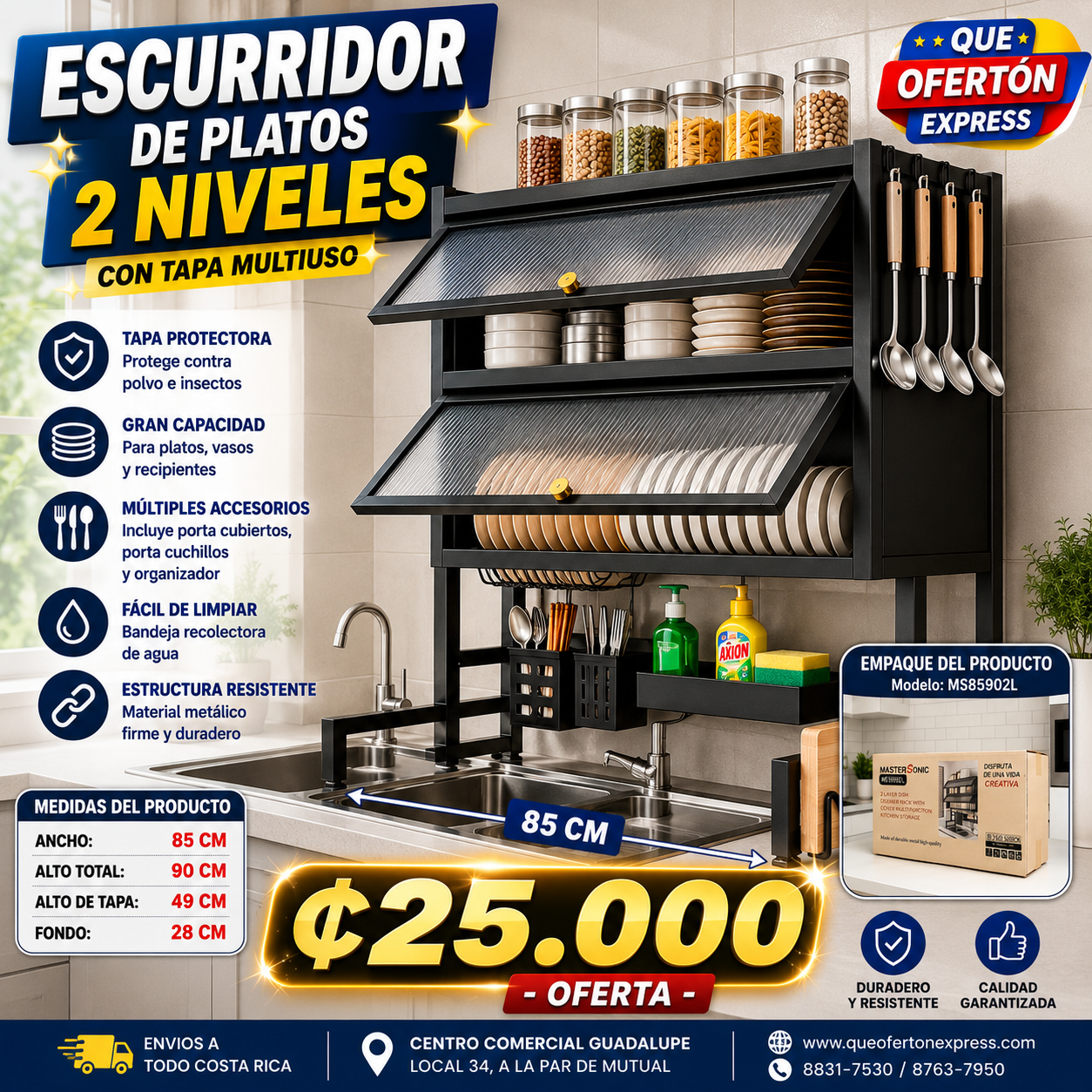 ✨ ESCURRIDOR DE PLATOS DOBLE TAPA 85CM ✨