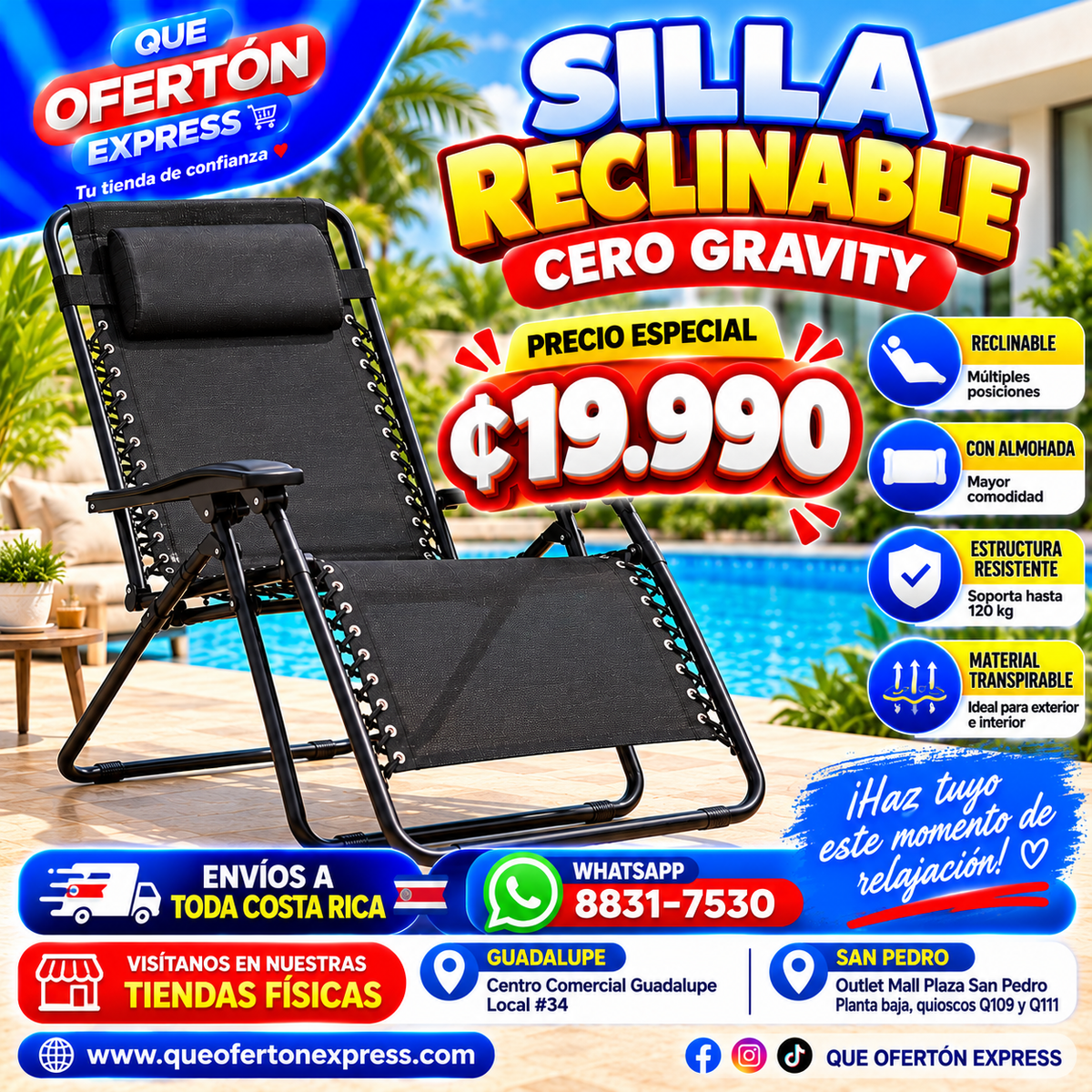 🪑 Silla Reclinable Cero Gravity – ¡Máximo confort!