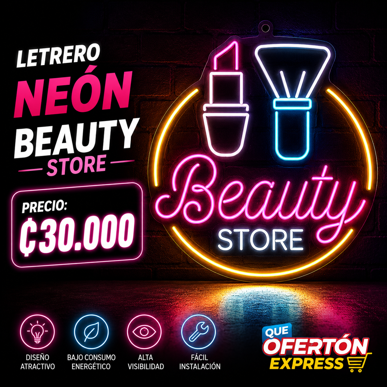 💄 LETRERO NEÓN BEAUTY STORE LED