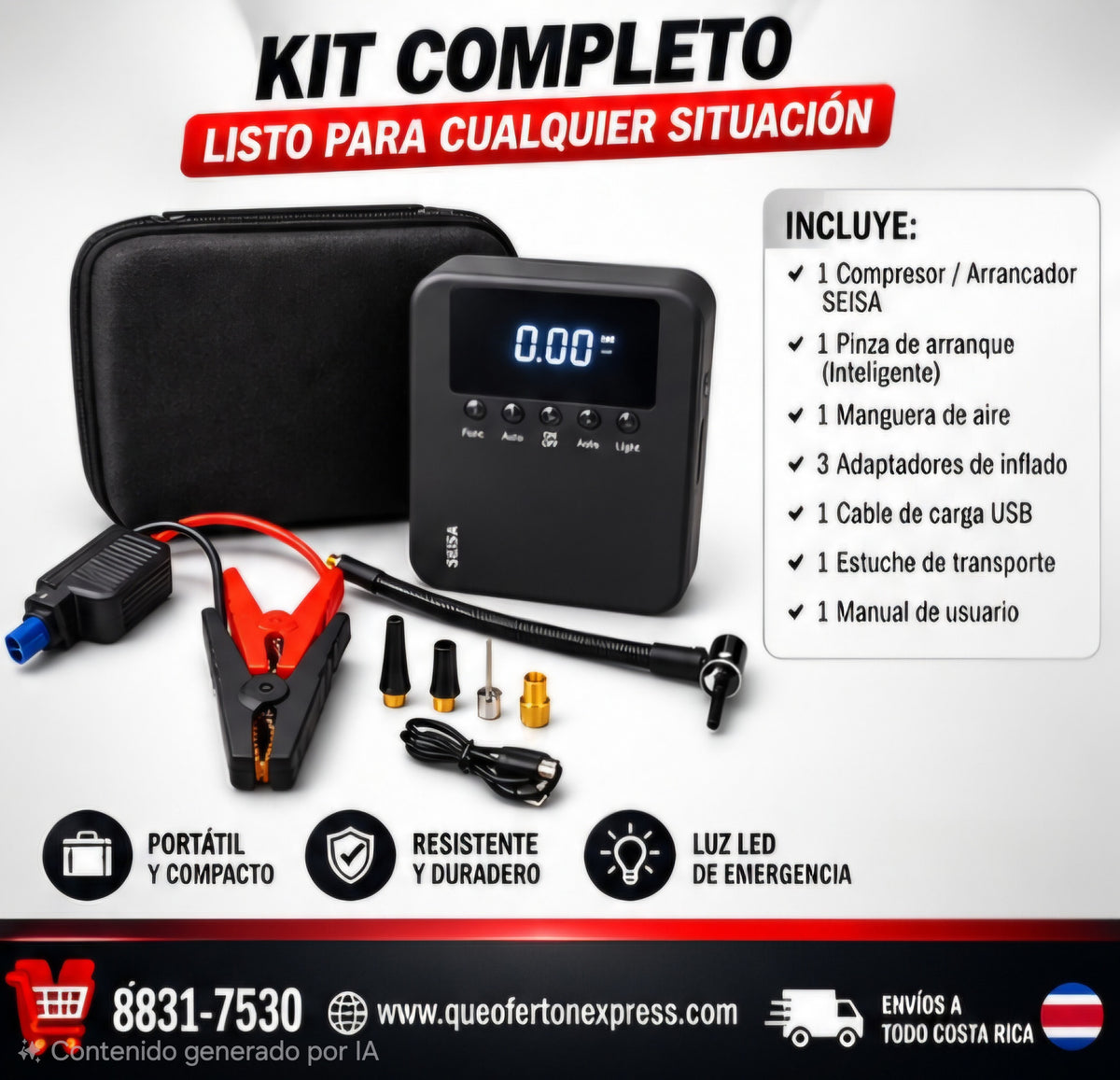 🚗 COMPRESOR DE AIRE + ARRANCADOR DE BATERÍA ⚡