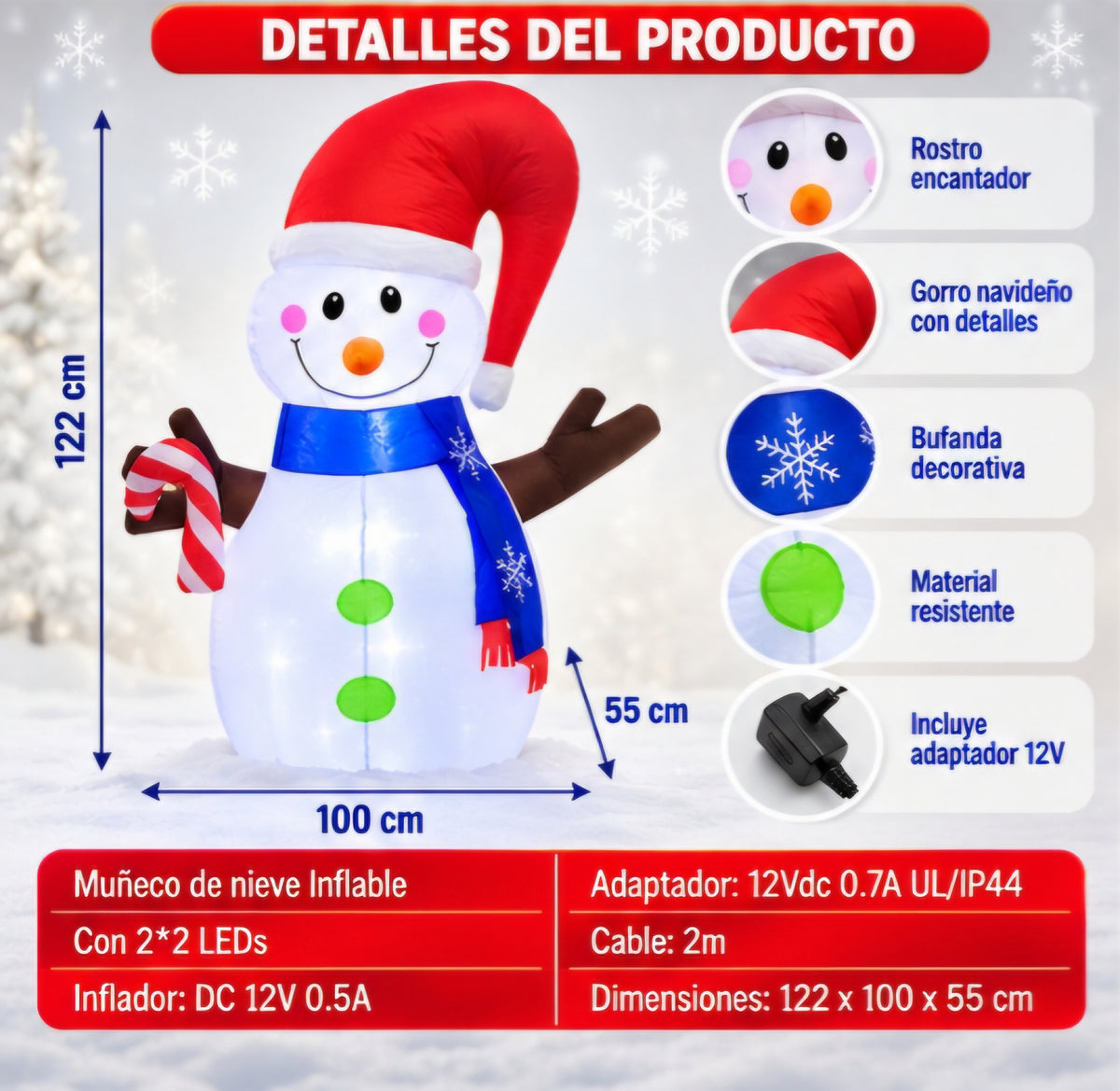 🎄☃️ MUÑECO DE NIEVE INFLABLE NAVIDEÑO ☃️🎄