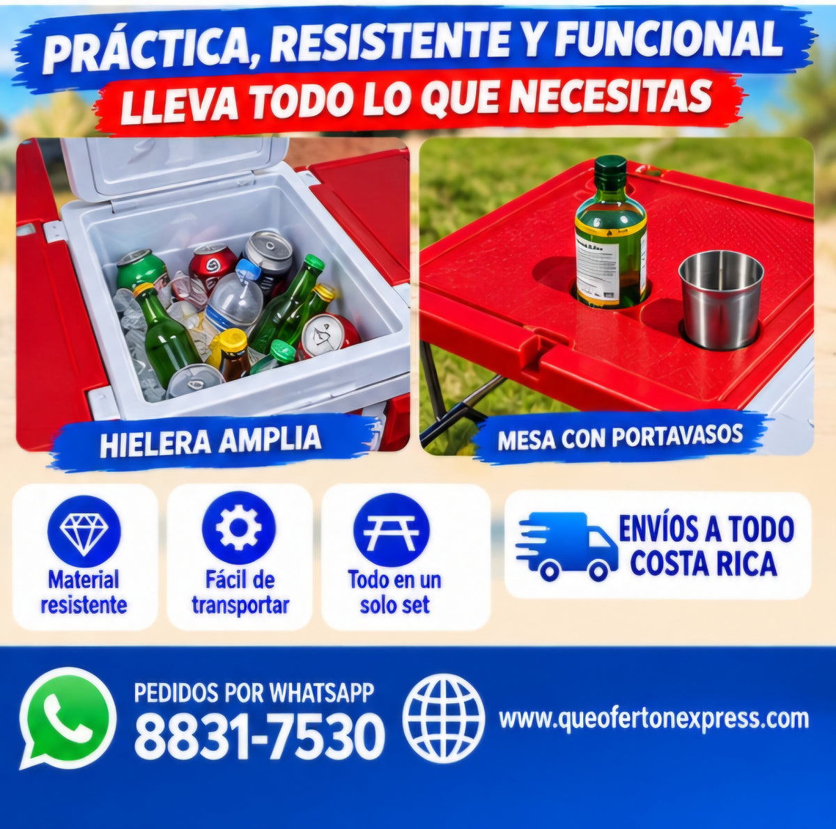 🧊 Hielera con Mesa y 4 Sillas Plegables – Set 4 Piezas