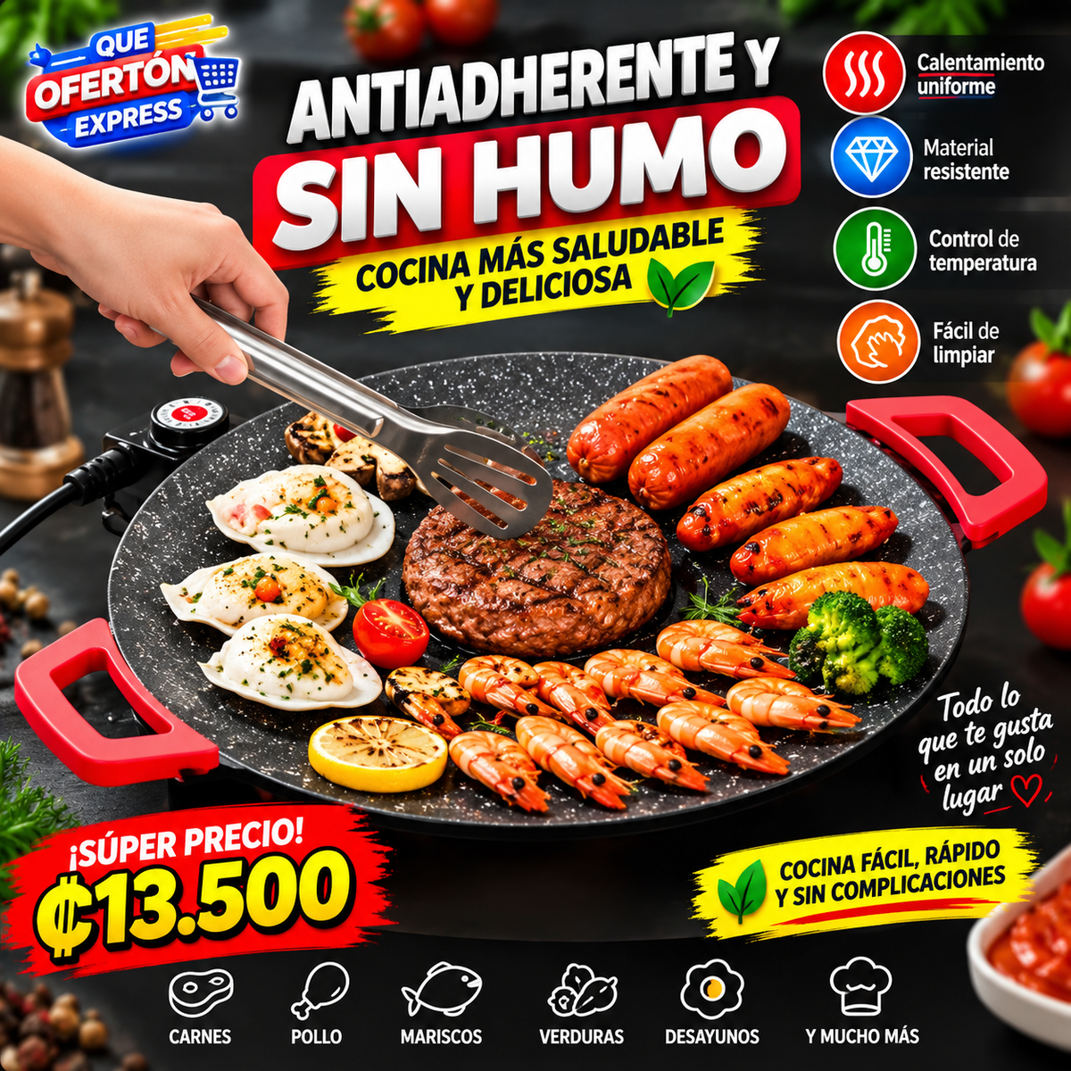 Sartén parrilla antiadherente plancha redonda coreana sin humo