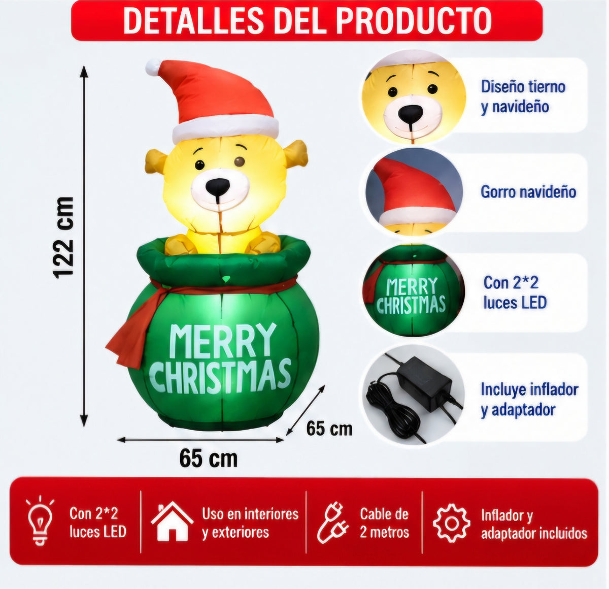 🎄🐻 OSITO DE REGALO INFLABLE NAVIDEÑO.🐻🎄