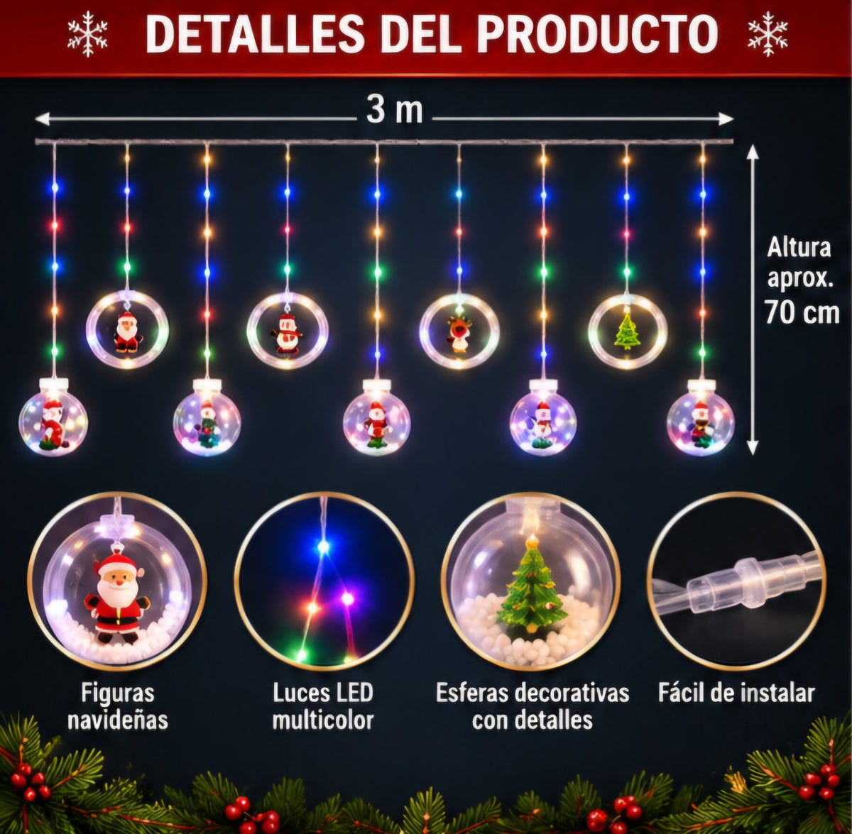 🎄✨ GUIRNALDA NAVIDEÑA DE ARO CON ESFERAS ✨🎄