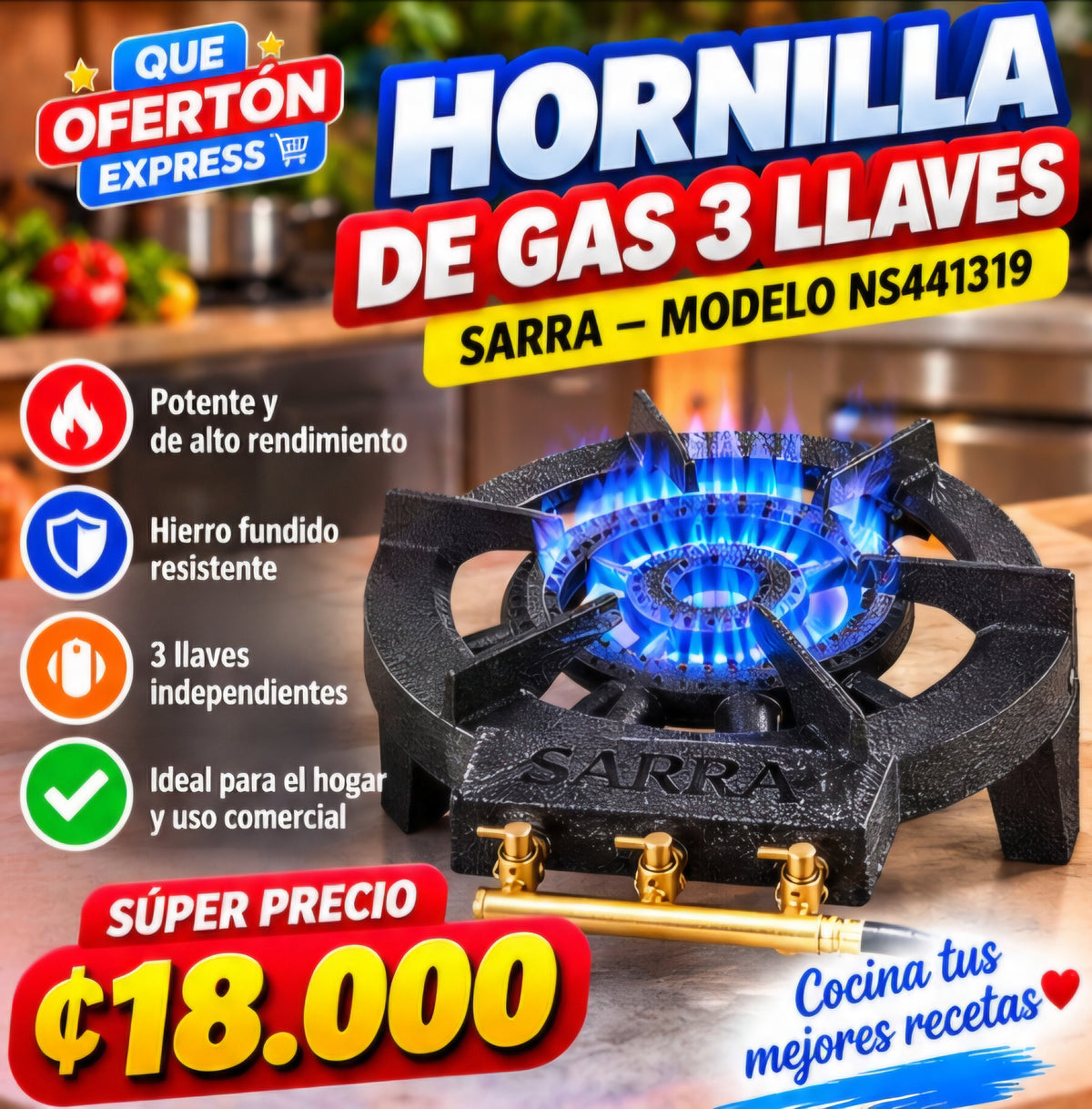 🔥 HORNILLA DE GAS 3 LLAVES SARRA 🔥