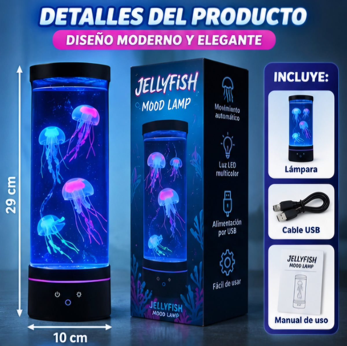 🪼 LÁMPARA DE MEDUSAS LED – JELLYFISH MOOD LAMP