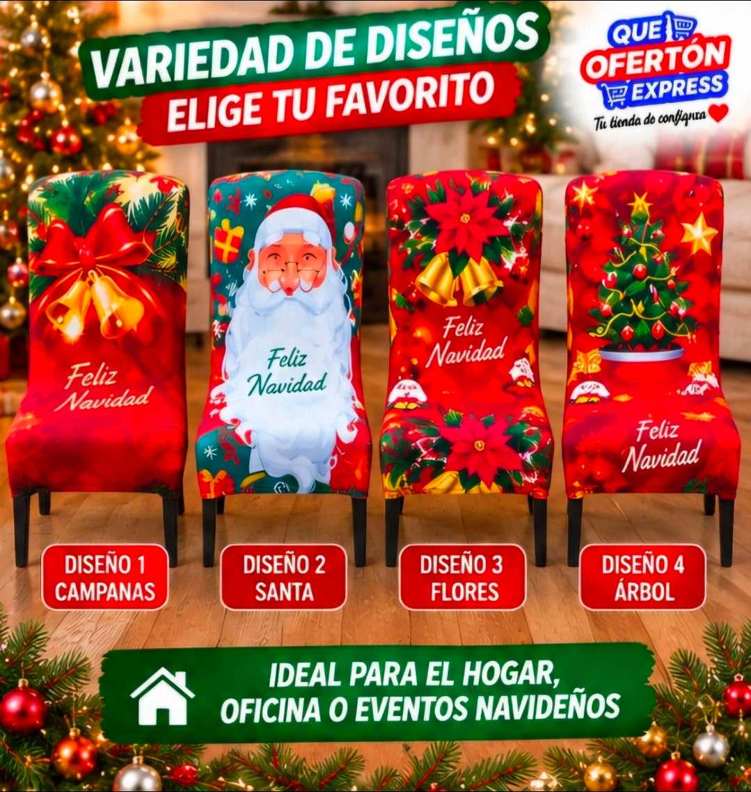 🎄 Funda Elástica Navideña para Silla – Cubre Espaldar y Asiento
