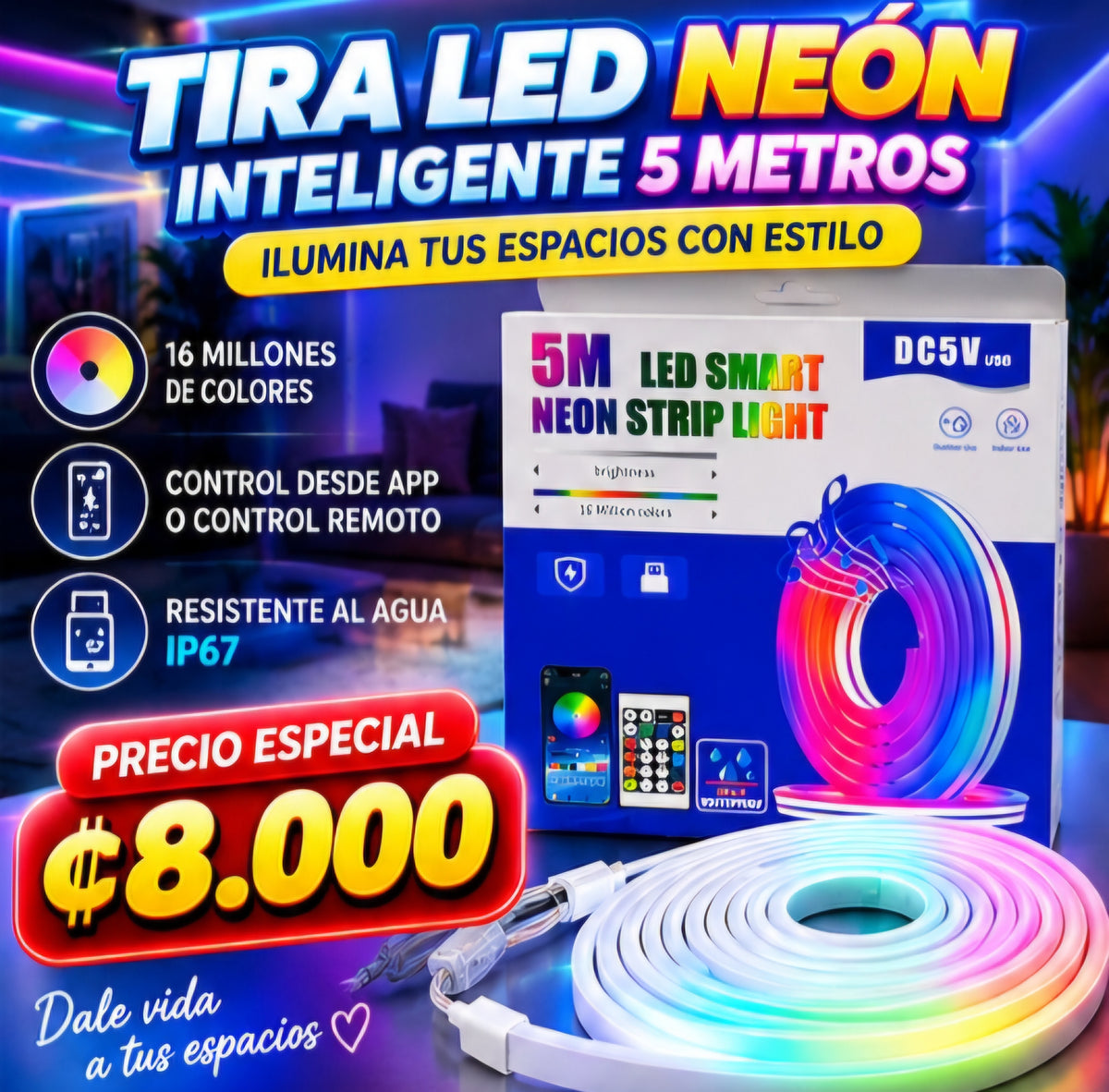 🌈 TIRA LED NEÓN INTELIGENTE 5 METROS 🌈