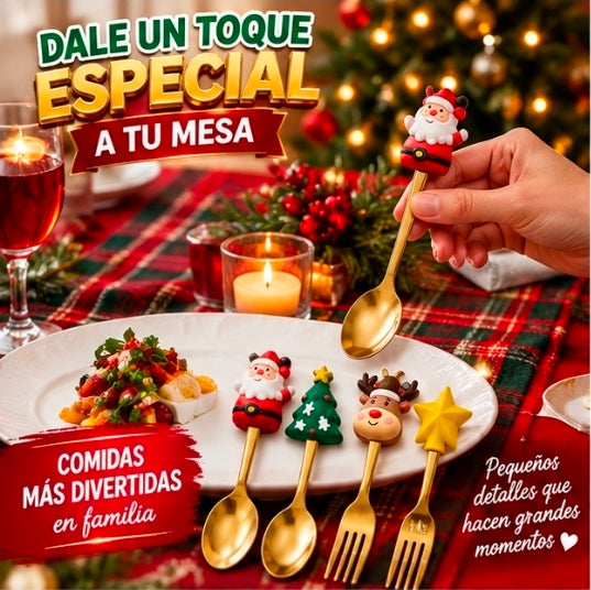 🎄✨ CUBIERTOS NAVIDEÑOS — SET DE 4 PIEZAS ✨🎄