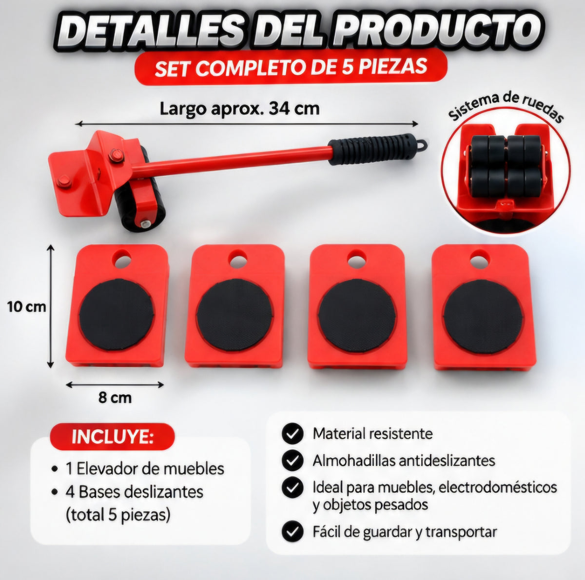 🛋️ SET PARA MOVER MUEBLES – 5 PIEZAS