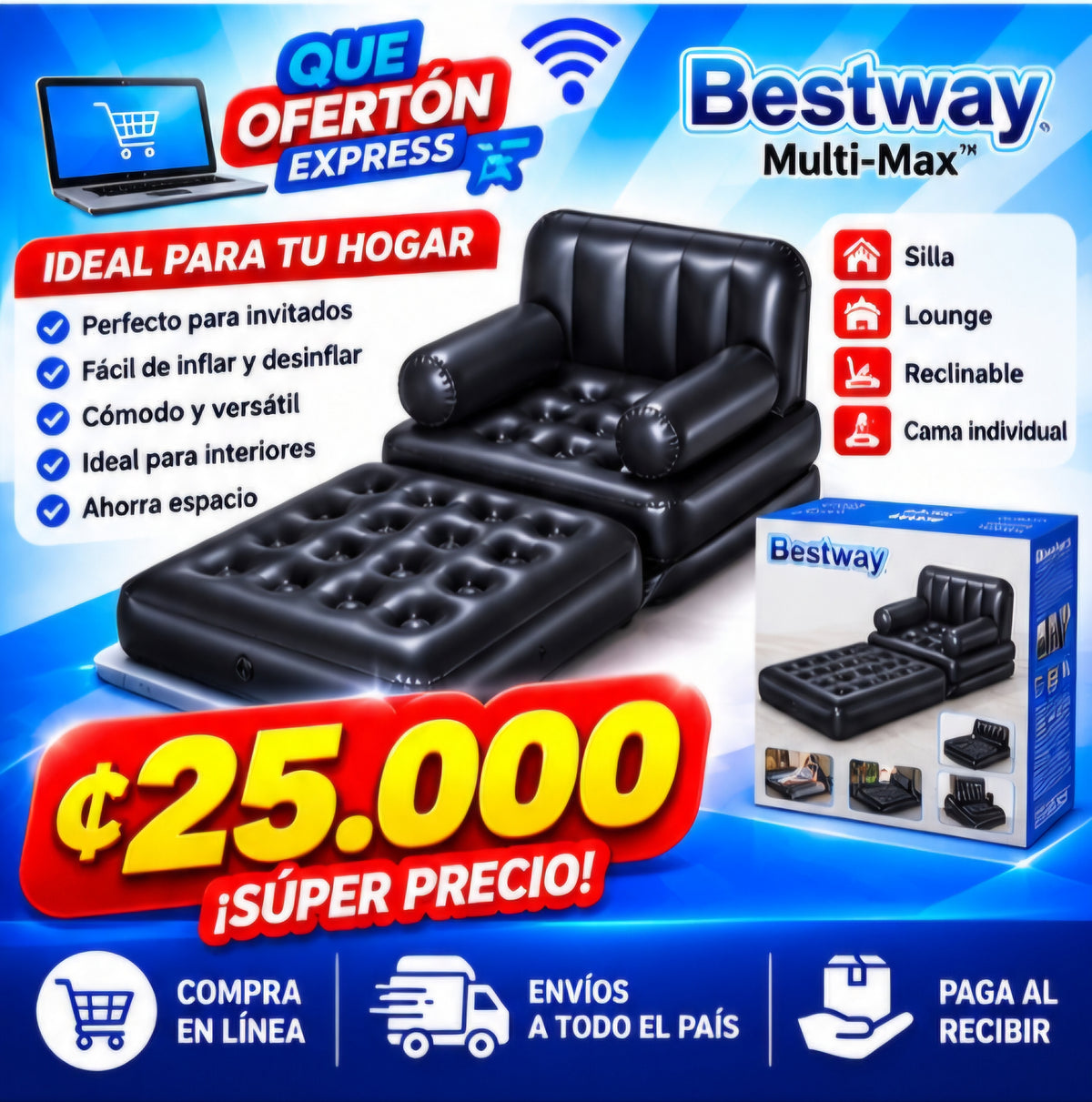 🛋️ SILLÓN CAMA INFLABLE BESTWAY MULTI-MAX 4 EN 1