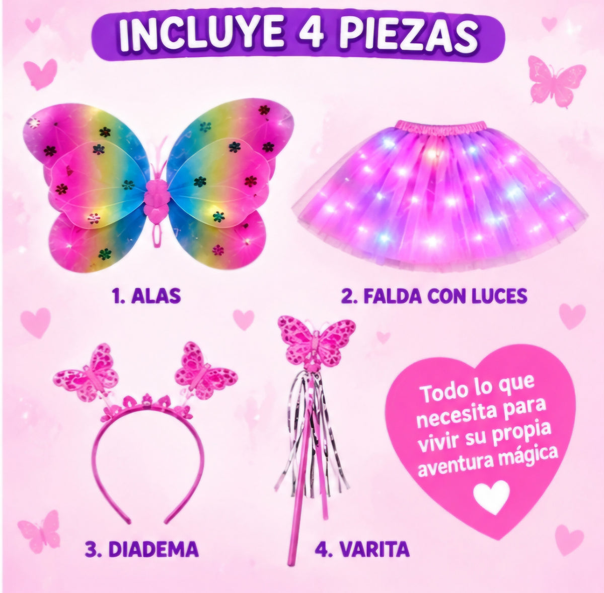 🦋 CONJUNTO DE HADA MARIPOSA CON LUCES ✨