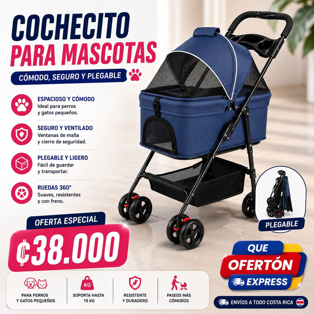 🐾 COCHECITO PARA MASCOTAS PLEGABLE 🐾