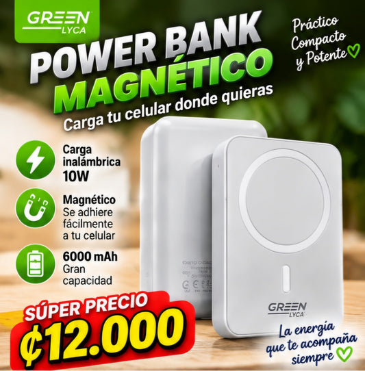 🔋 Power Bank Magnético 6000mAh – Carga Inalámbrica 10W | GREEN LYCA
