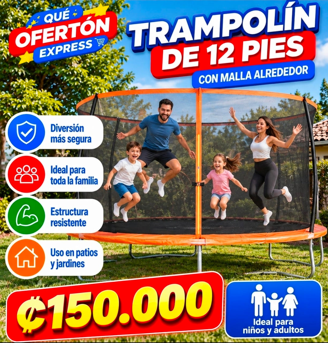 🎉 TRAMPOLÍN 12 PIES CON MALLA PROTECTORA