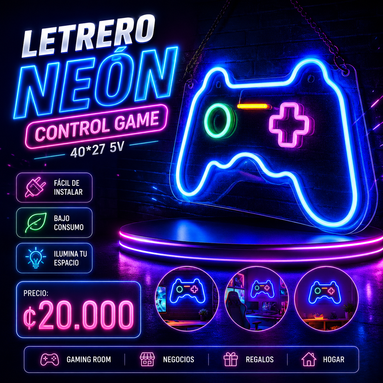 🎮 Aviso Luminoso Control Neón Gamer LED USB – Decoración para Habitación Gamer