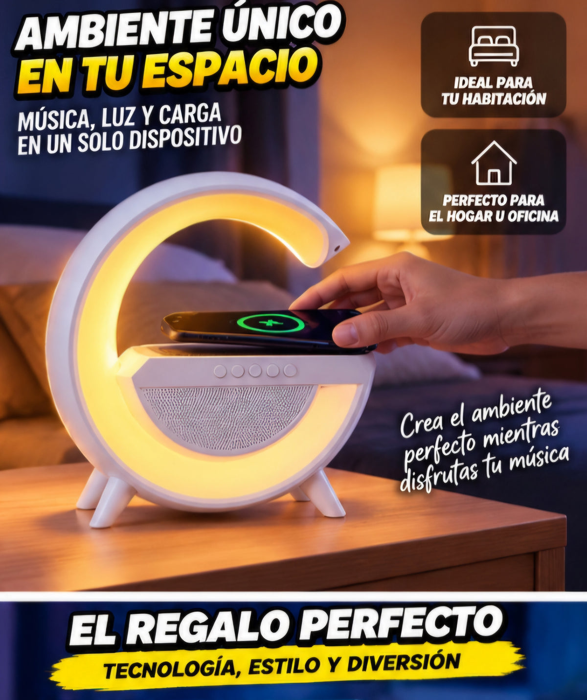 🔊 PARLANTE LED BLUETOOTH CON CARGA INALÁMBRICA ✨