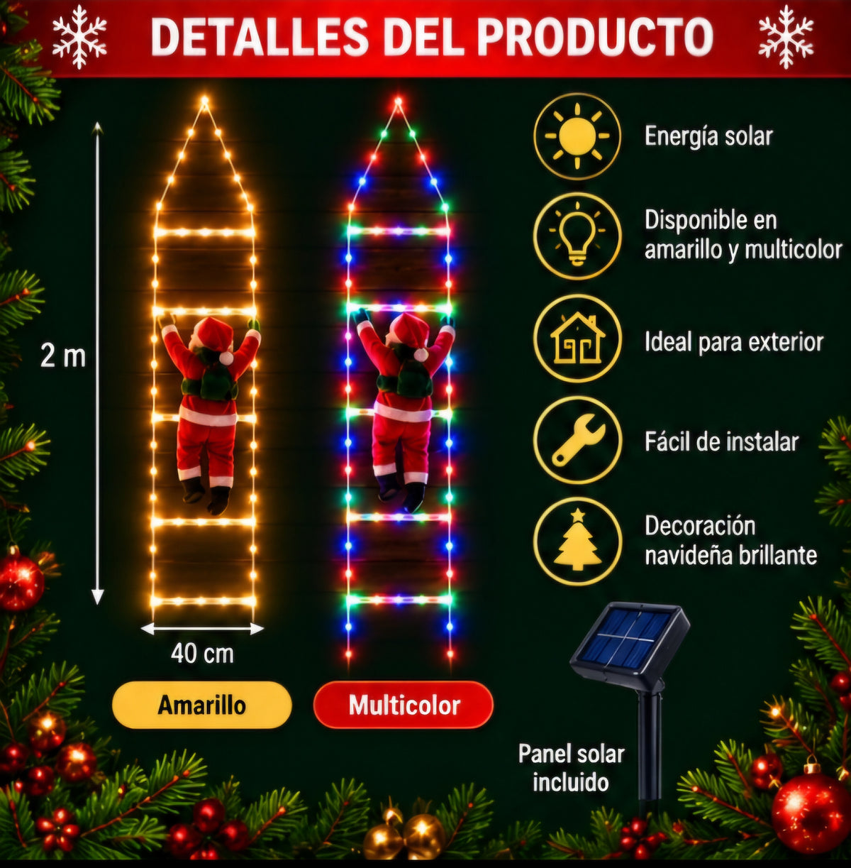 🎄✨ ESCALERA DE LUCES NAVIDEÑA SOLAR ✨🎅
