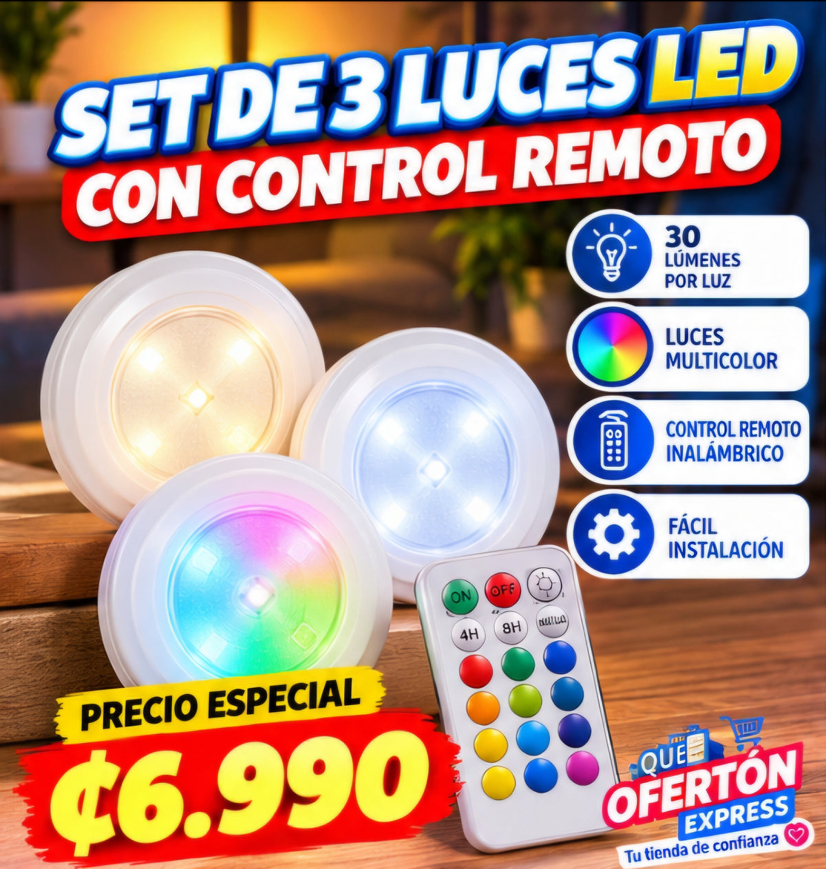 💡 SET DE 3 LUCES LED CON CONTROL REMOTO