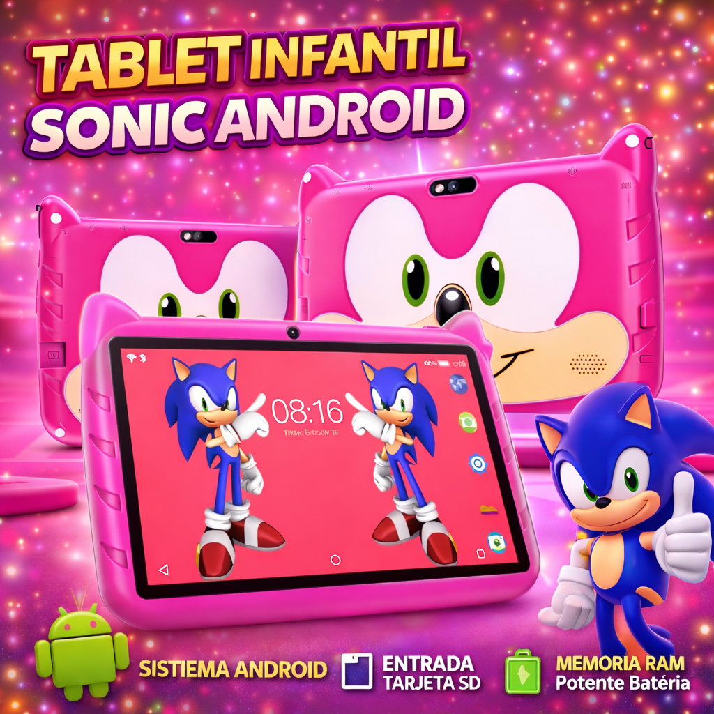 💗📱 TABLET INFANTIL SONIC ANDROID – Color rosa, diversión y aprendizaje 📱💗