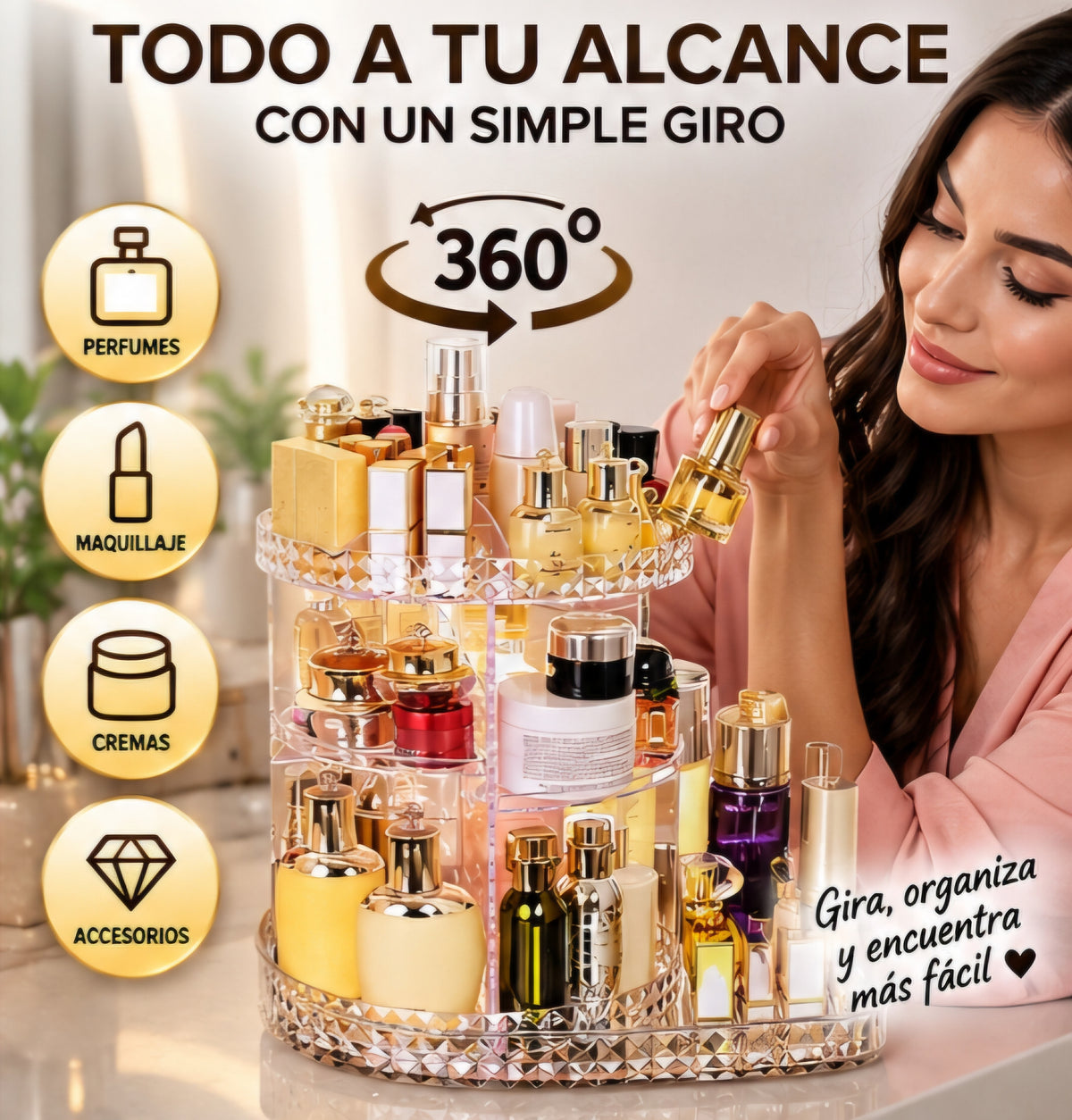 ✨ ORGANIZADOR DE MAQUILLAJE GIRATORIO 360° ✨