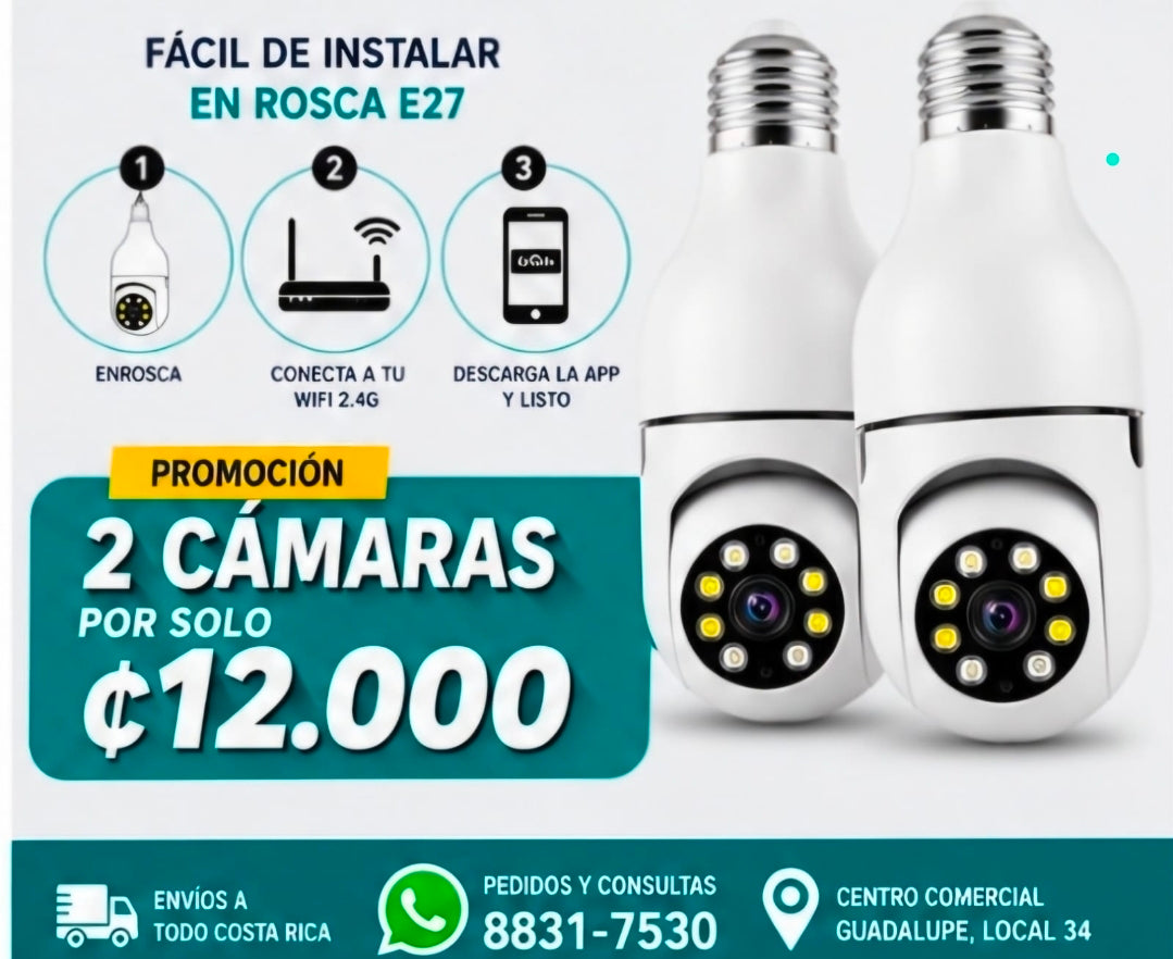📹💡 CÁMARAS TIPO BOMBILLO WIFI 2.4G – PROMOCIÓN 2 UNIDADES