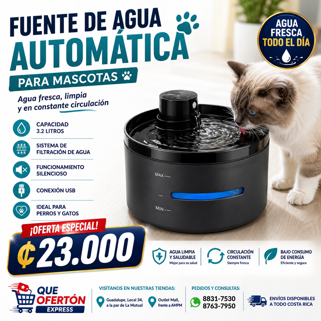 🐱💧 Fuente de Agua Automática para Mascotas 3.2L