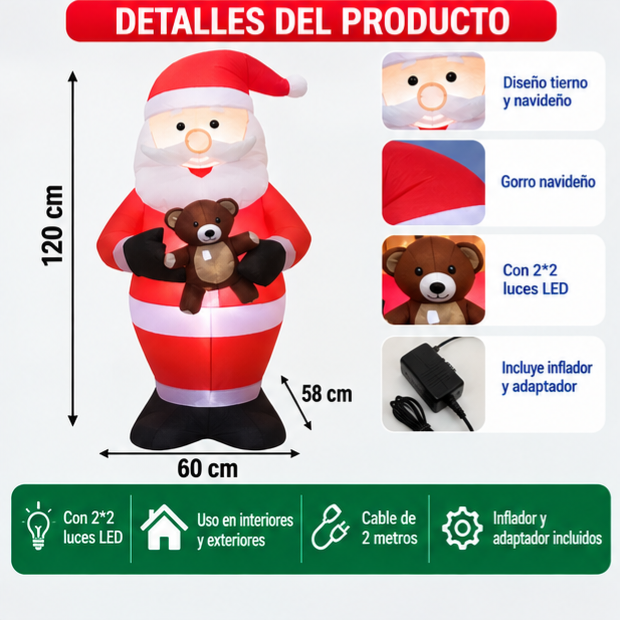 🎅🧸 SANTA INFLABLE CON OSITO NAVIDEÑO 🎄✨