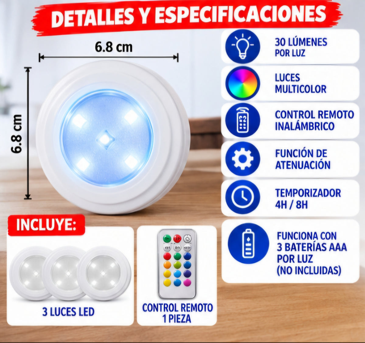 💡 SET DE 3 LUCES LED CON CONTROL REMOTO