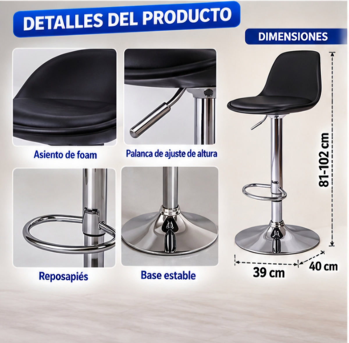 🪑✨ BANCO ALTO AJUSTABLE – DISEÑO MODERNO