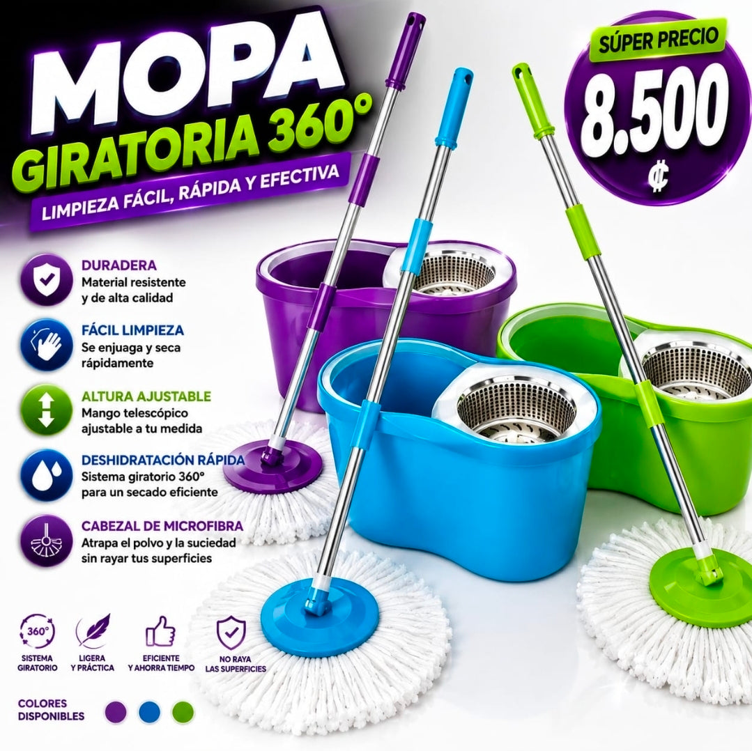 🌀 PALO PISO MOPA GIRATORIA 360° – ¡Limpieza más rápida y sin esfuerzo! 🧼✨