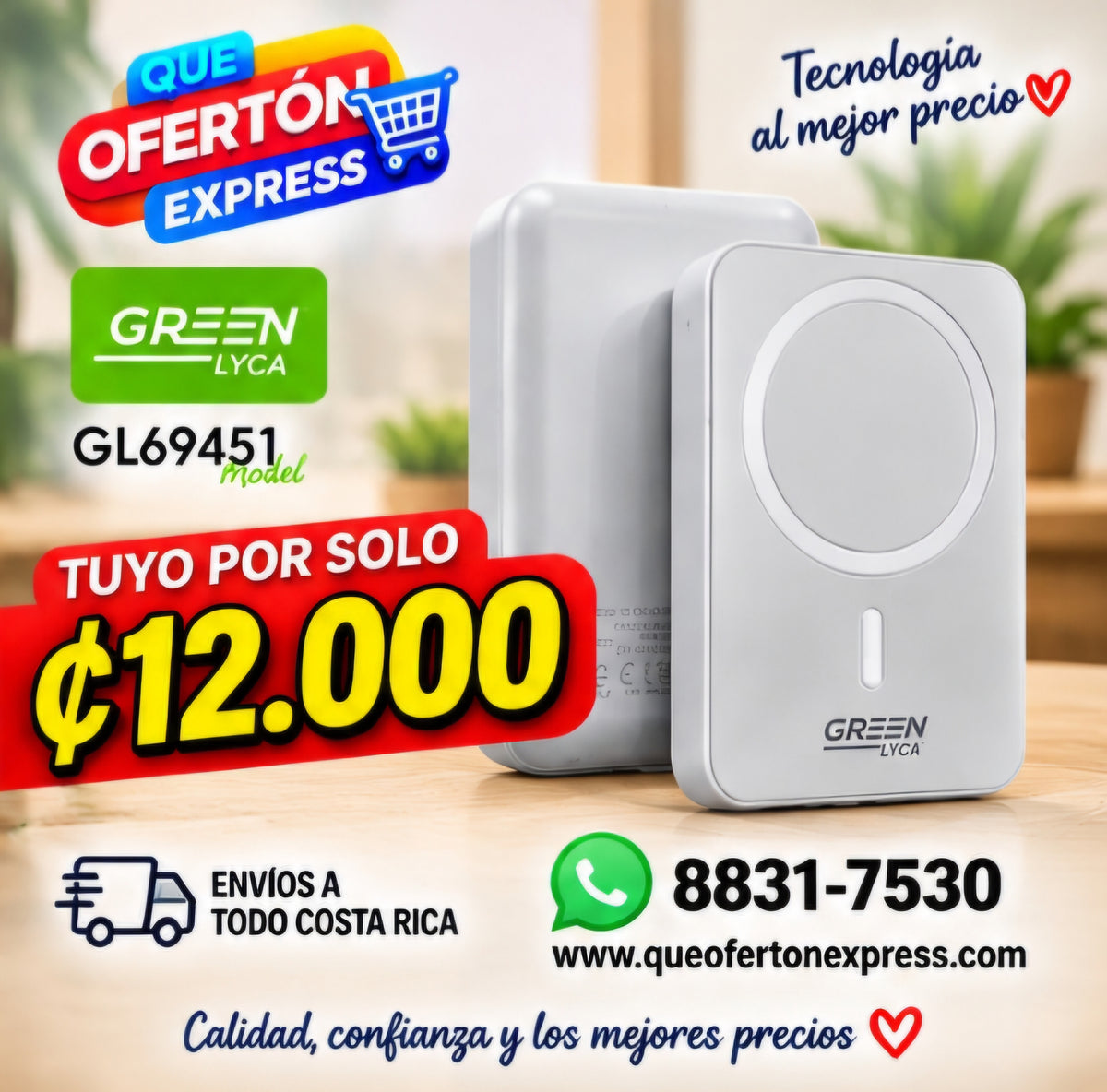 🔋 Power Bank Magnético 6000mAh – Carga Inalámbrica 10W | GREEN LYCA
