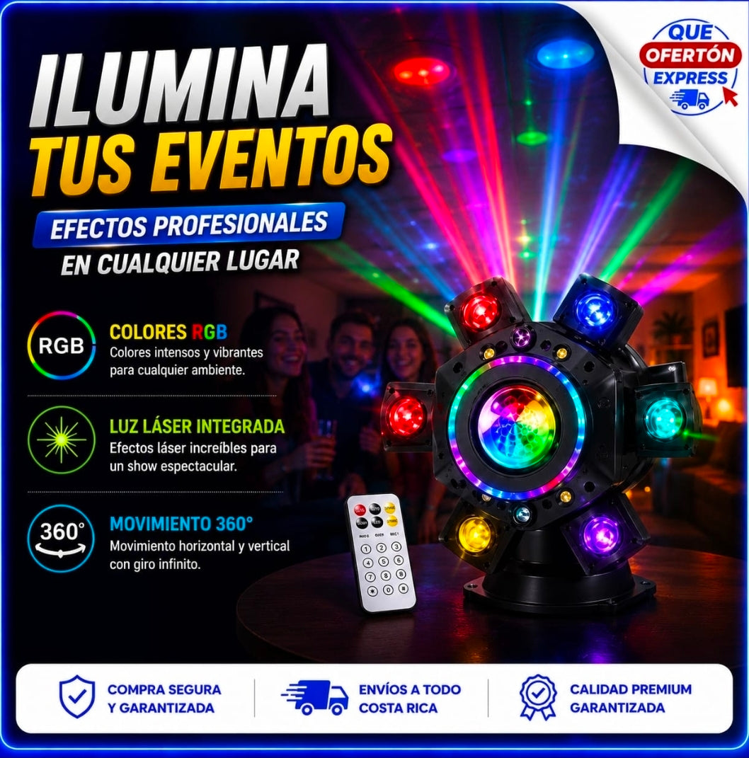 🌈 ¡Cabeza Móvil 100W RGB de 6 Brazos con Láser Integrado! 🎉