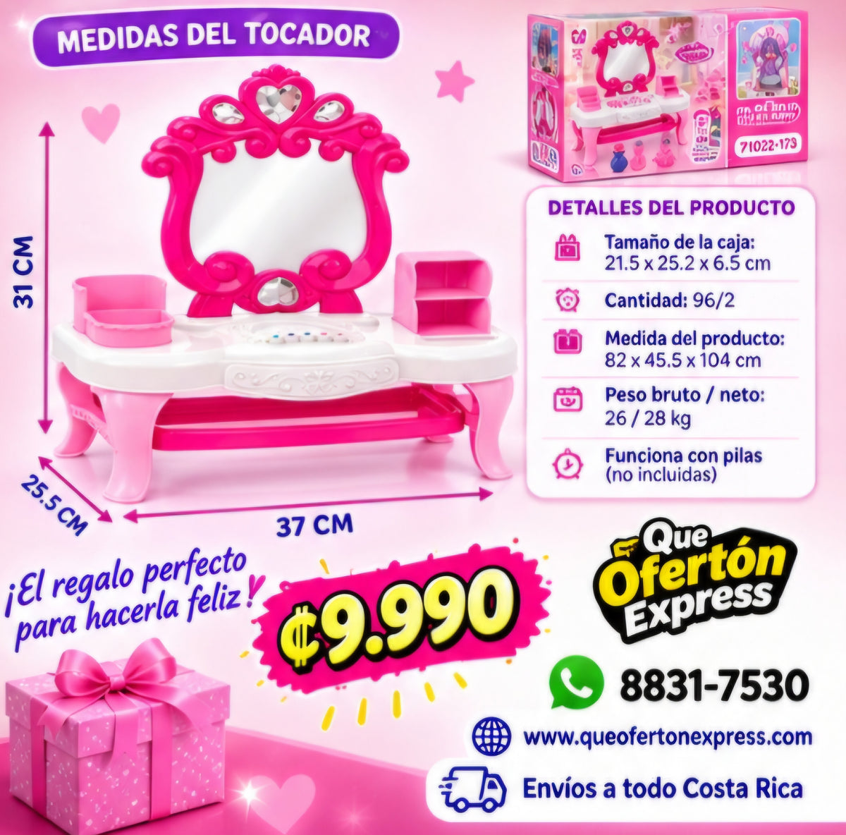 💄✨ TOCADOR DE MAQUILLAJE INFANTIL CON LUZ Y MÚSICA 👑