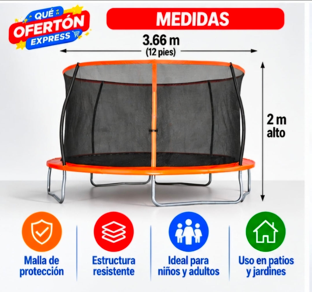 🎉 TRAMPOLÍN 12 PIES CON MALLA PROTECTORA