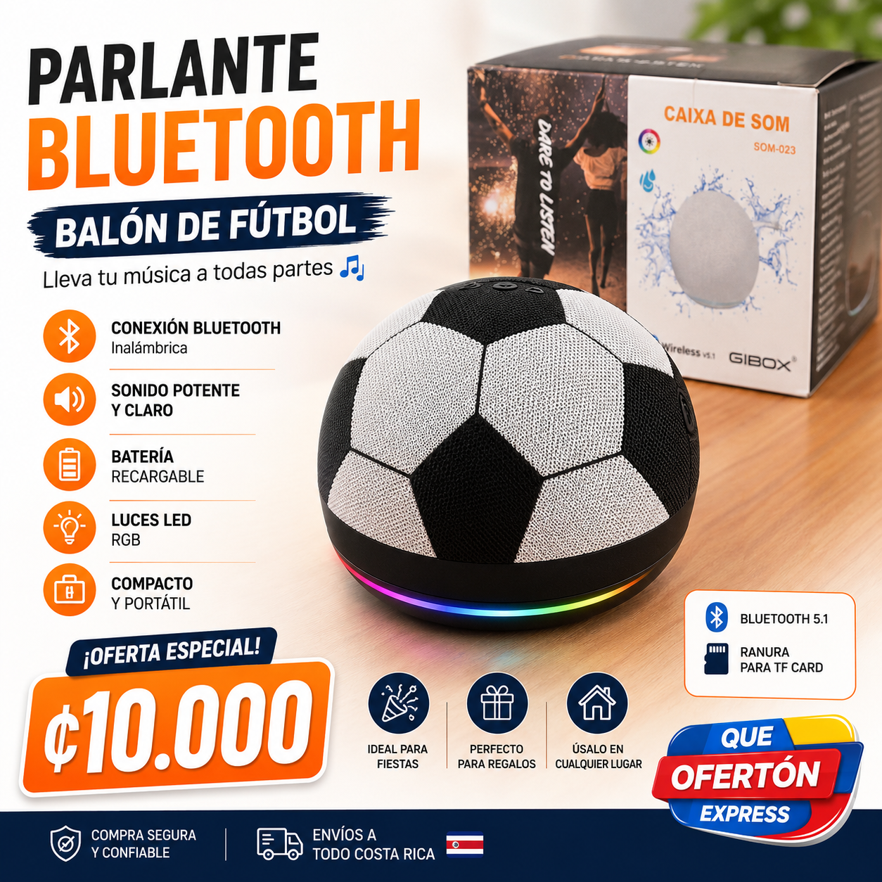 🔊 PARLANTE BLUETOOTH BALÓN DE FÚTBOL ⚽