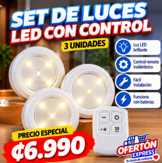 💡 SET DE 3 LUCES LED CON CONTROL REMOTO