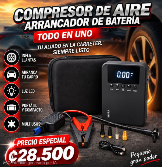 🚗 COMPRESOR DE AIRE + ARRANCADOR DE BATERÍA ⚡