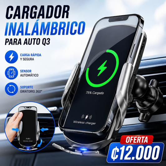 🚗 Cargador Inalámbrico Inteligente para Auto Q3 | Soporte Automático