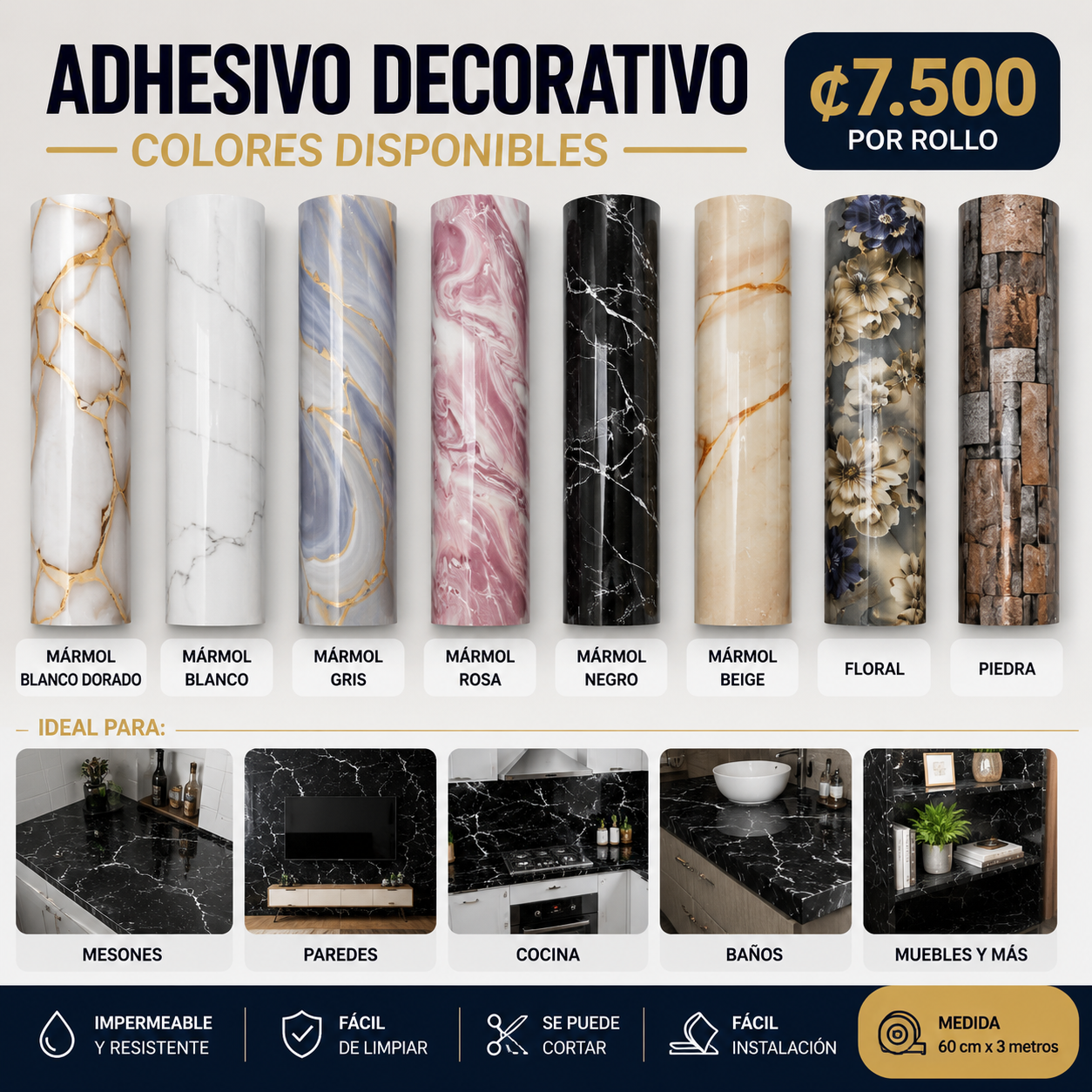 🔥 Adhesivo Decorativo Premium 60cm x 3metros