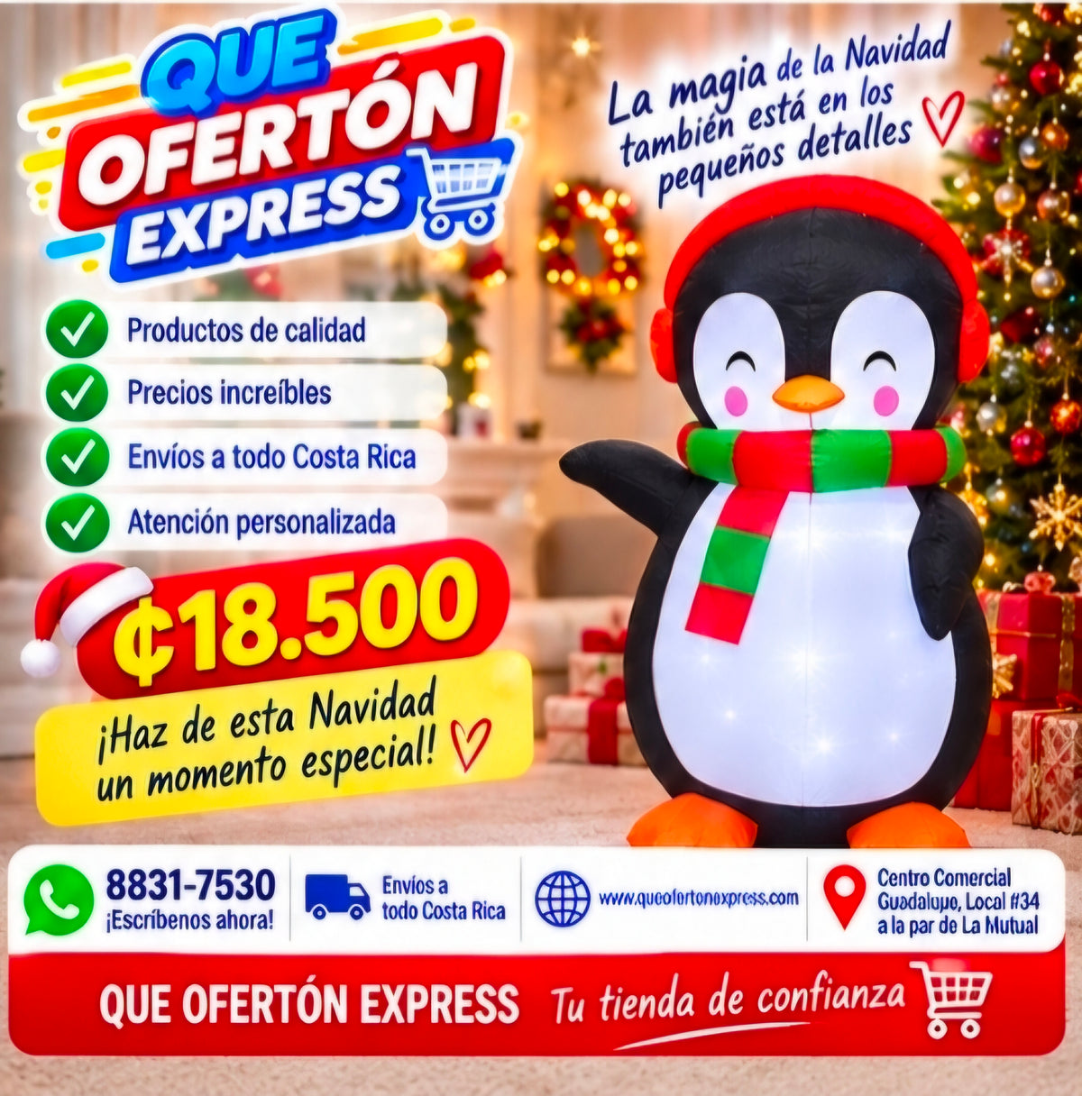 🎄🐧 PINGÜINO INFLABLE NAVIDEÑO CON LUCES LED 🐧🎄