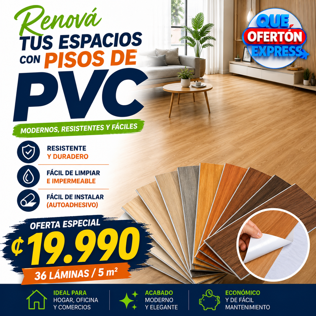 Laminas Pisos PVC 36 piezas =5m2