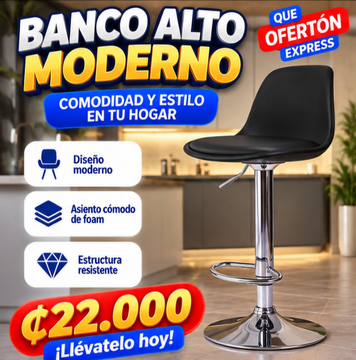 🪑✨ BANCO ALTO AJUSTABLE – DISEÑO MODERNO