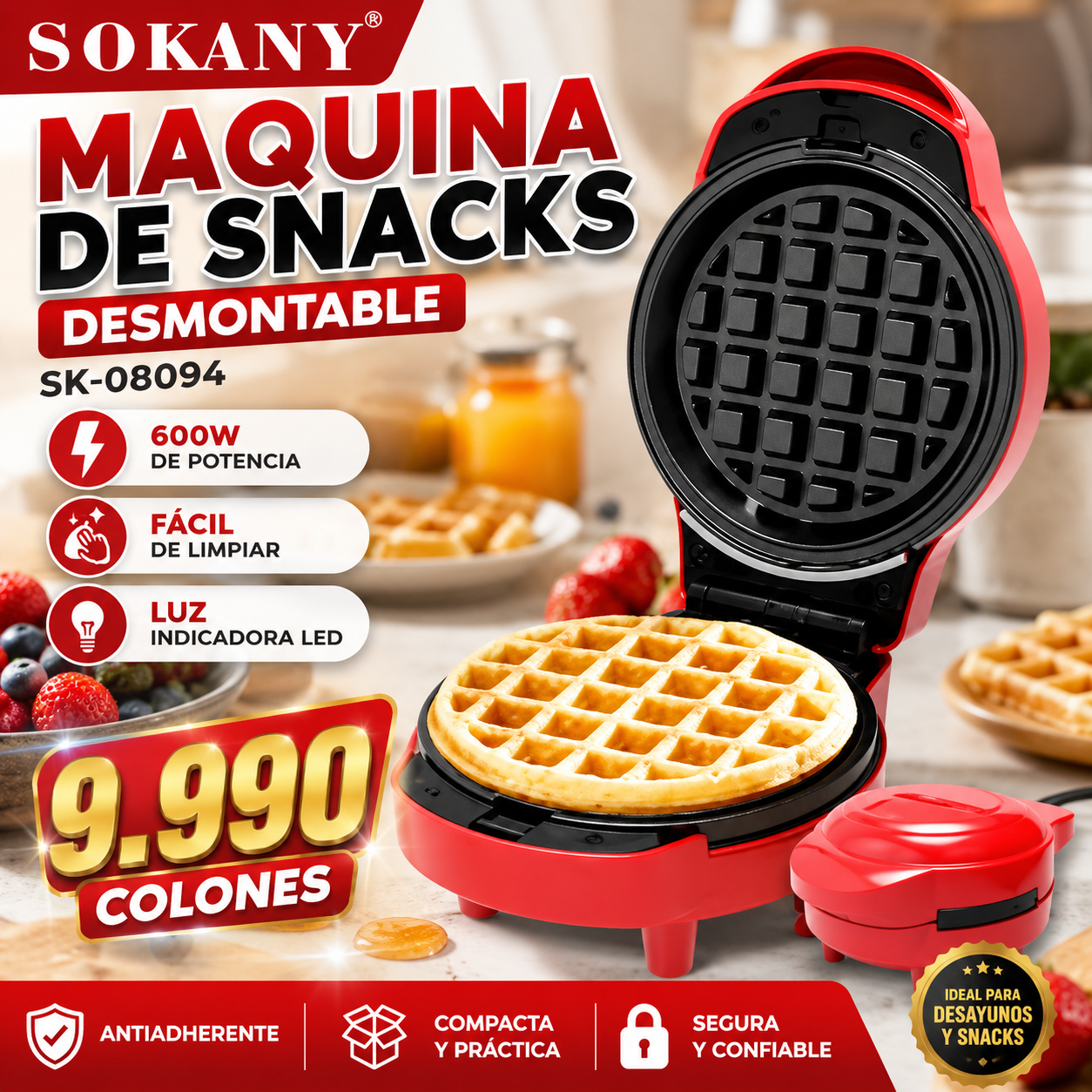 Wafflera Eléctrica Sokany