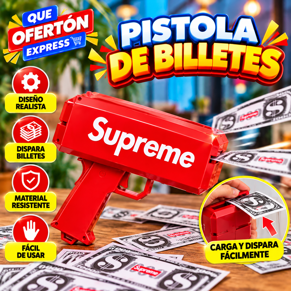 💸 PISTOLA LANZADORA DE BILLETES – CASH CANNON